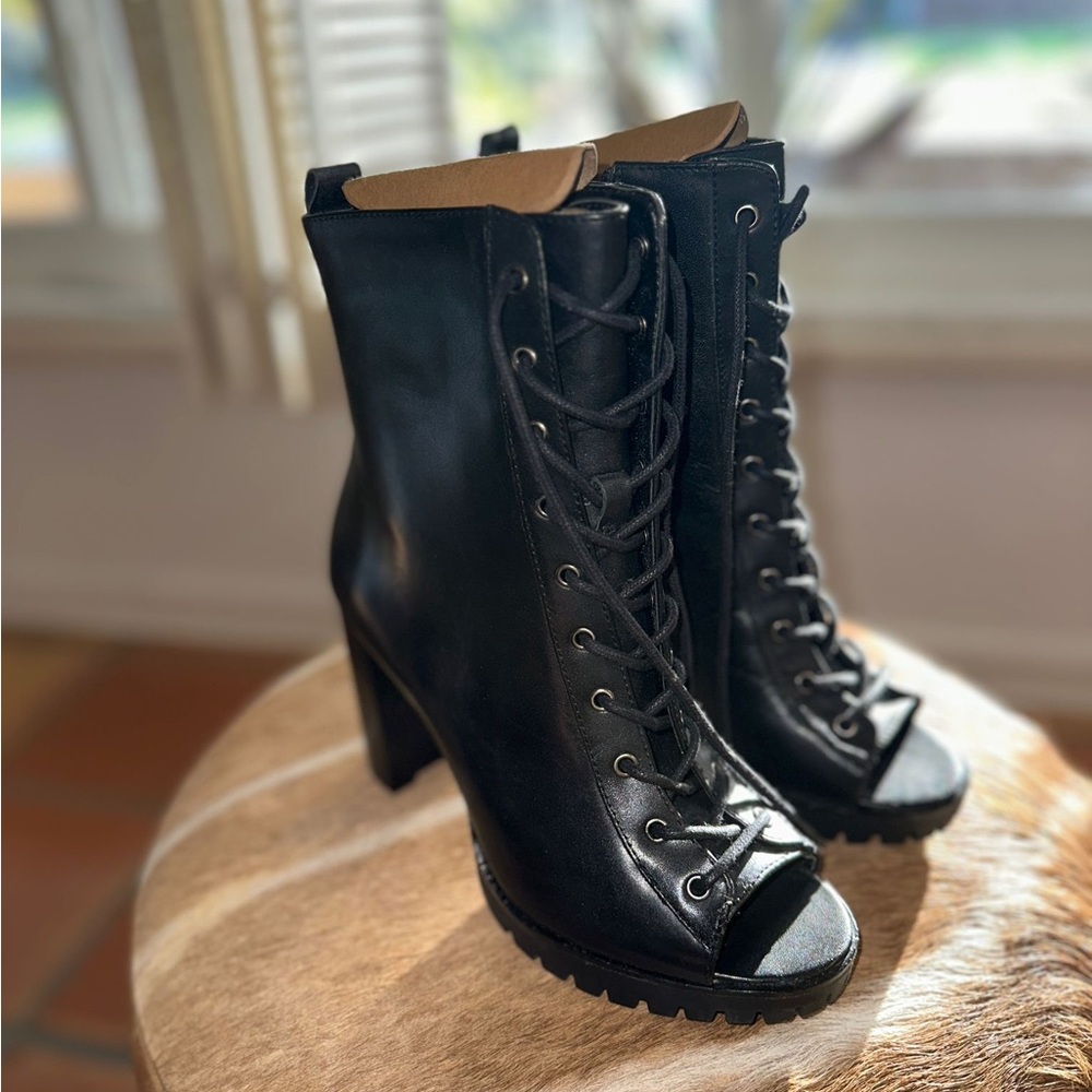 Vince Camuto Black Lace Up Boots with Chunky Silhouette